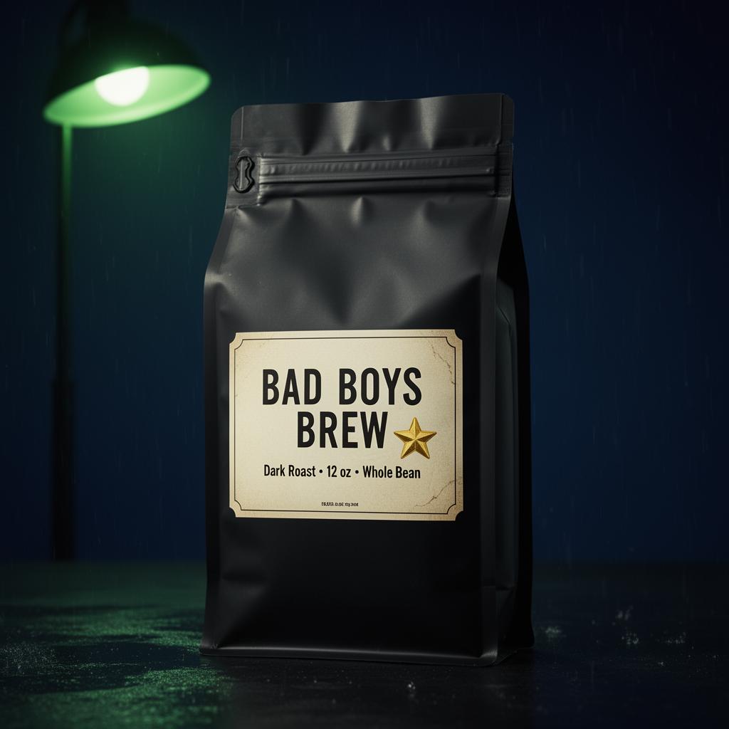 Bad Boys Brew dark roast coffee bag